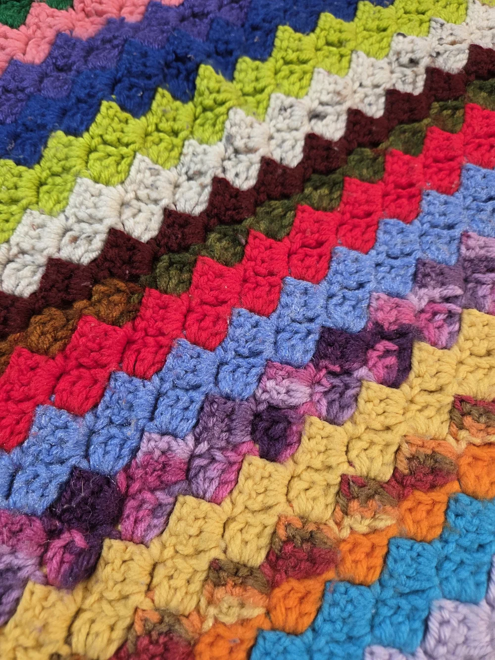 Handmade Multicolor Crochet Lap Blanket - Teal Trim